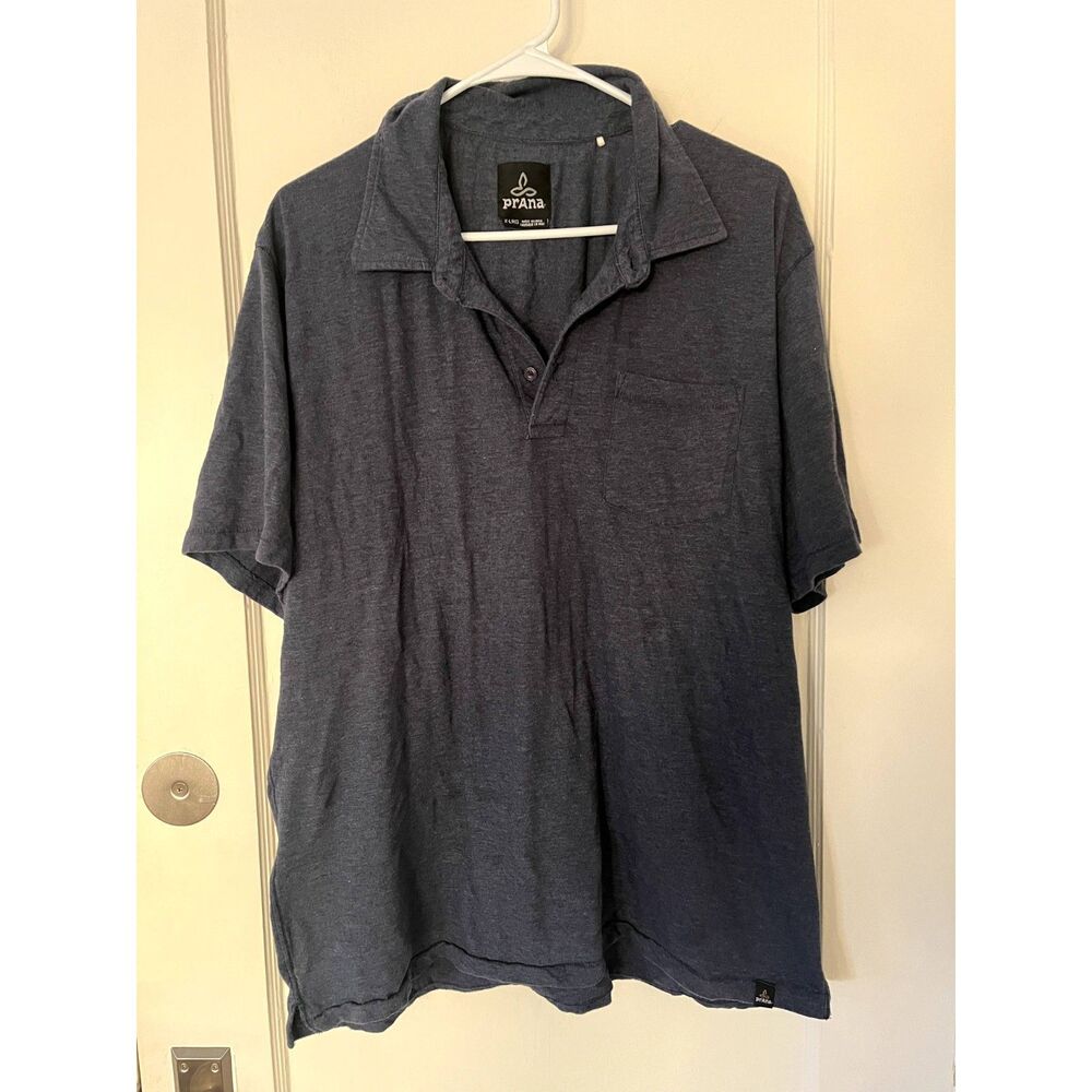 Mens Prana Navy Blue Collared Polo Cotton Tee Shirt Size XL